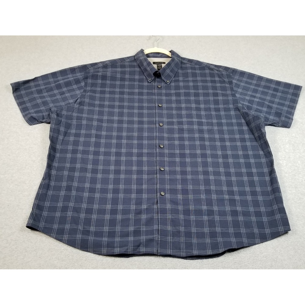 Van Heusen Button Up Shirt Men 2XL XXL Blue White Plaid Short Sleeve Casual Work